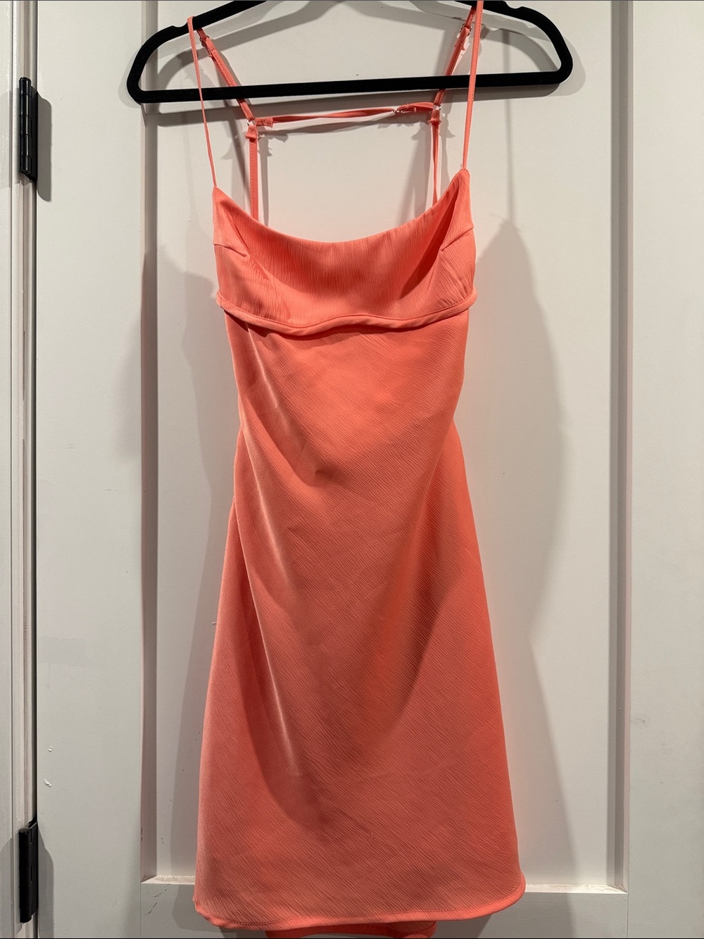 Women's Coral Slip Mini Dress with Spaghetti Straps